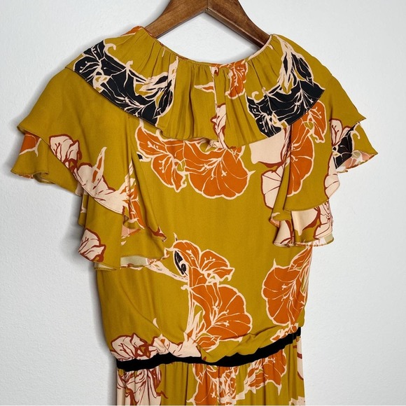 Johanna Ortiz Whiskey Sour Golden Blossom Velvet Trim Pleated Maxi Dress - Picture 14 of 15